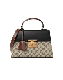 GUCCI LADY DYE GG CANVAS TOP HANDLE BAG WITH LEATHER AND GOLD HARDWARE