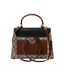 GUCCI LADY DYE GG CANVAS TOP HANDLE BAG WITH LEATHER AND GOLD HARDWARE