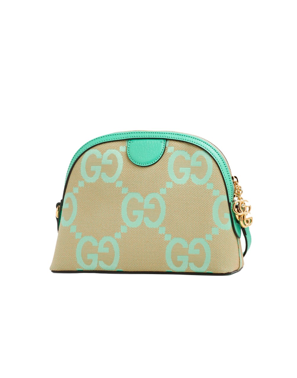 GUCCI GG CANVAS MINI BAG WITH AQUA GREEN LEATHER AND GOLD HARDWARE