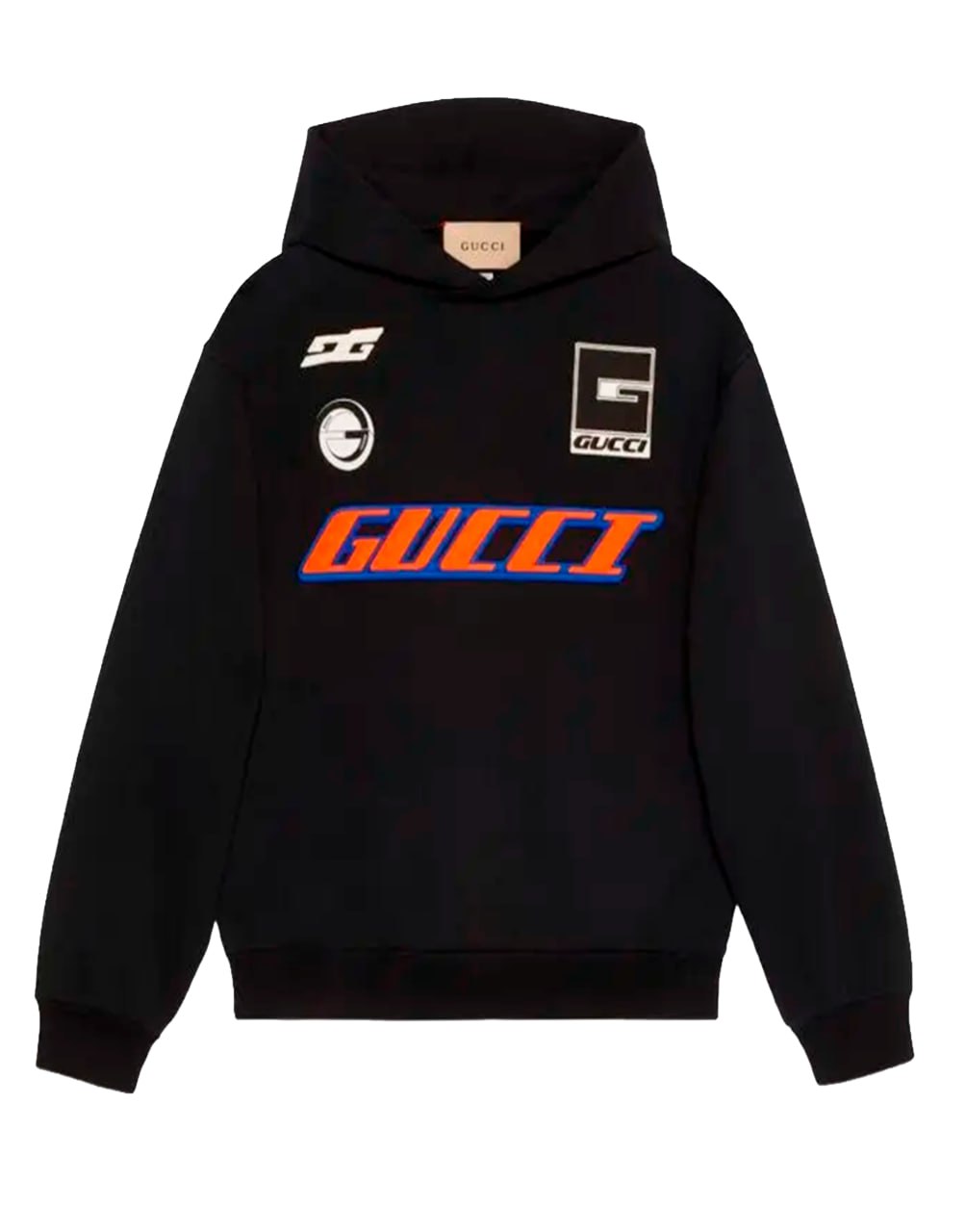 GUCCI HOODIE WITH MULTIPLE PATCHES AND LOGO DETAILS