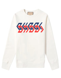 GUCCI WHITE CREWNECK SWEATSHIRT WITH RED AND BLUE  LOGO PRINT