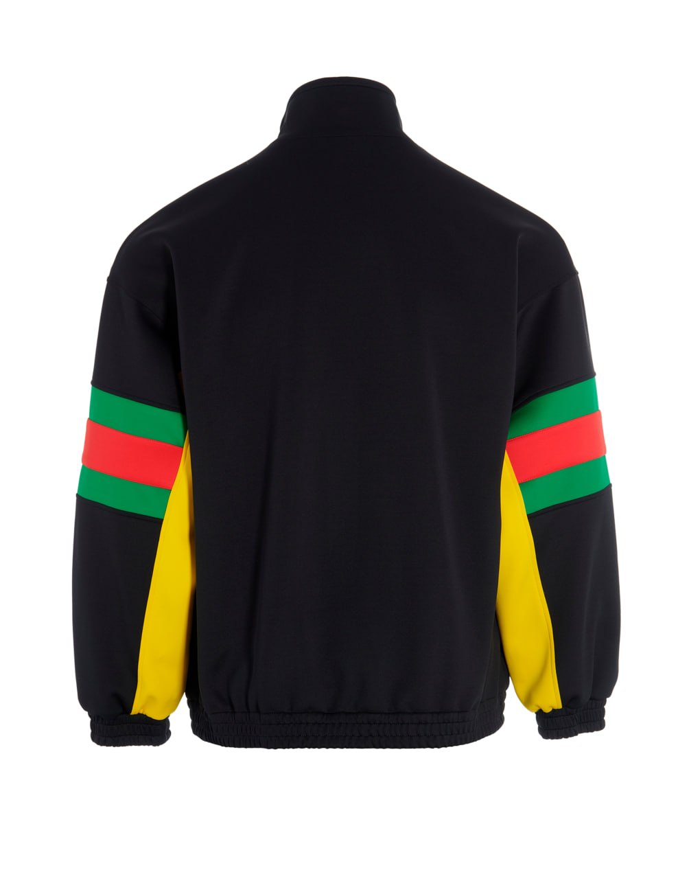 GUCCI NEOPRENE BOMBER JACKET WITH INTERLOCKING G  PATCH AND WEB SLEEVE STRIPES-BLACK