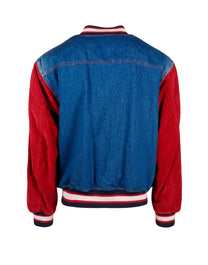 GUCCI BAND Y2K DESIGNER BLUE COLORBLOCK DENIM  CORDUROY VARSITY JACKET NWT
