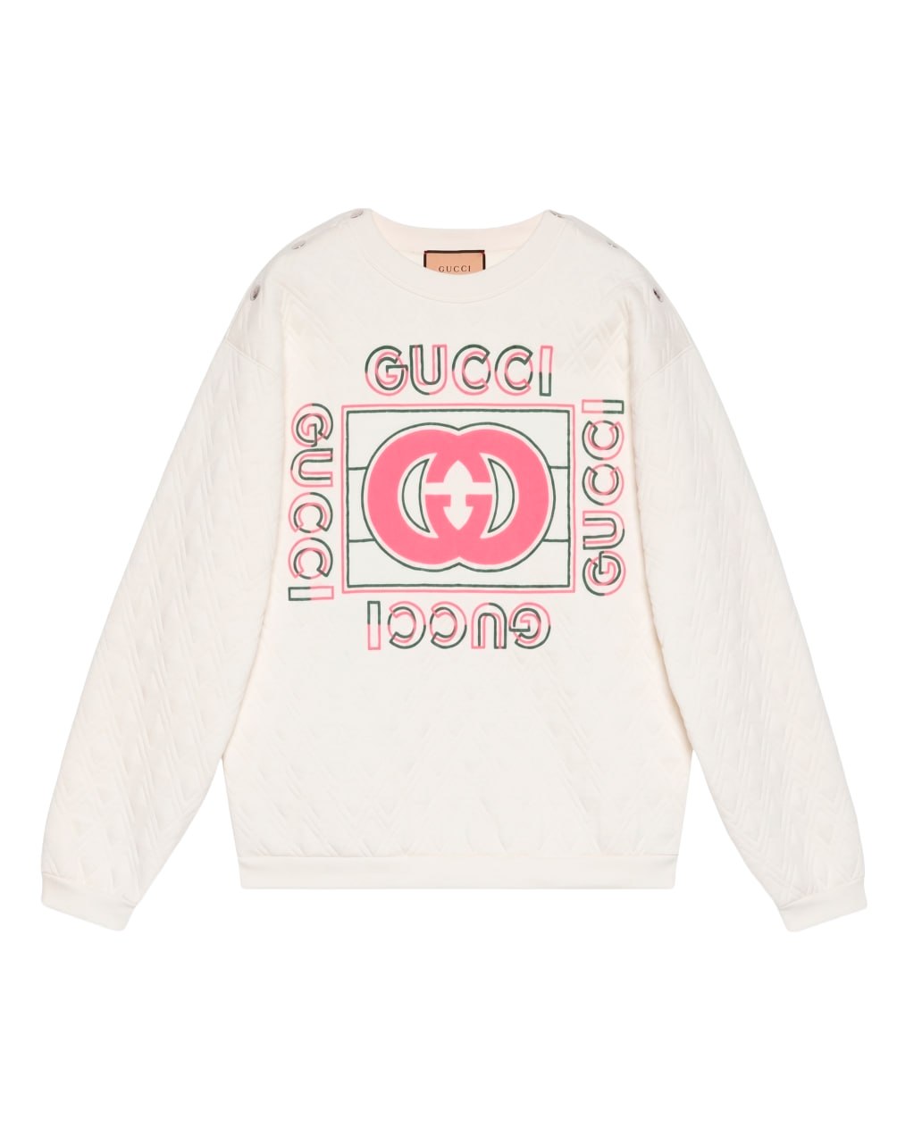 GUCCI WHITE QUILTED SWEATSHIRT WITH PINK LOGO