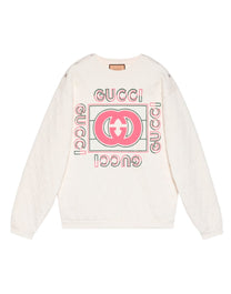 GUCCI WHITE QUILTED SWEATSHIRT WITH PINK LOGO