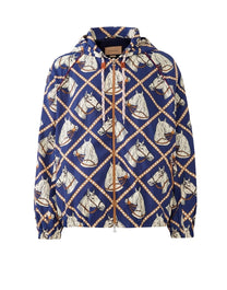 GUCCI SPW BLOUSON HORSEBIT ON NY PRT W/LEATH BLUE/BROWN/MC/MIX