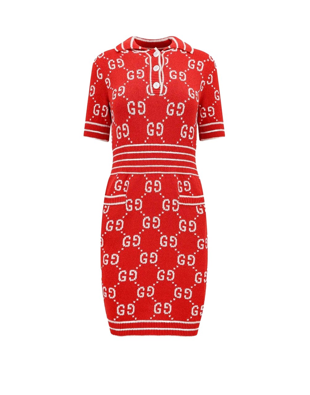 GG JACQUARD KNIT POLO DRESS WITH CONTRAST STRIPES