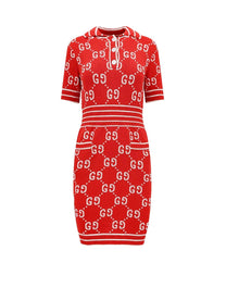 GG JACQUARD KNIT POLO DRESS WITH CONTRAST STRIPES