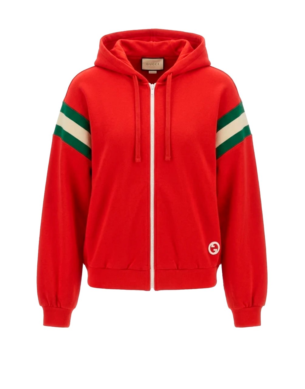 GUCCI ZIP-UP HOODIE WITH GREEN AND WHITE STRIPES