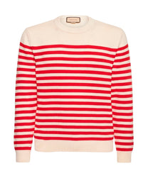 PULLOVER COTTON/WOOL IVORY/LIVE RED