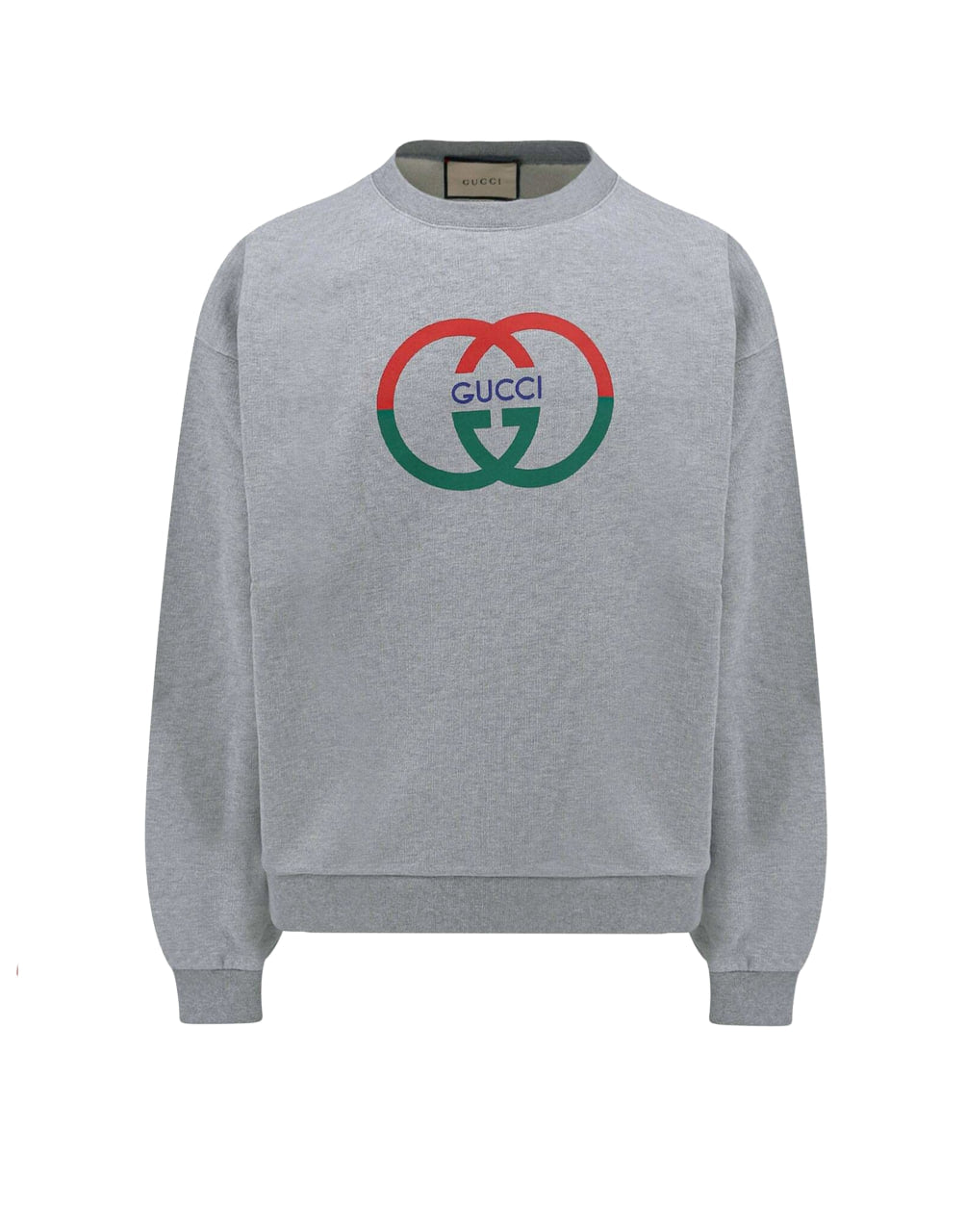 GUCCI GREY SWEATSHIRT WITH INTERLOCKING G LOGO PRINT