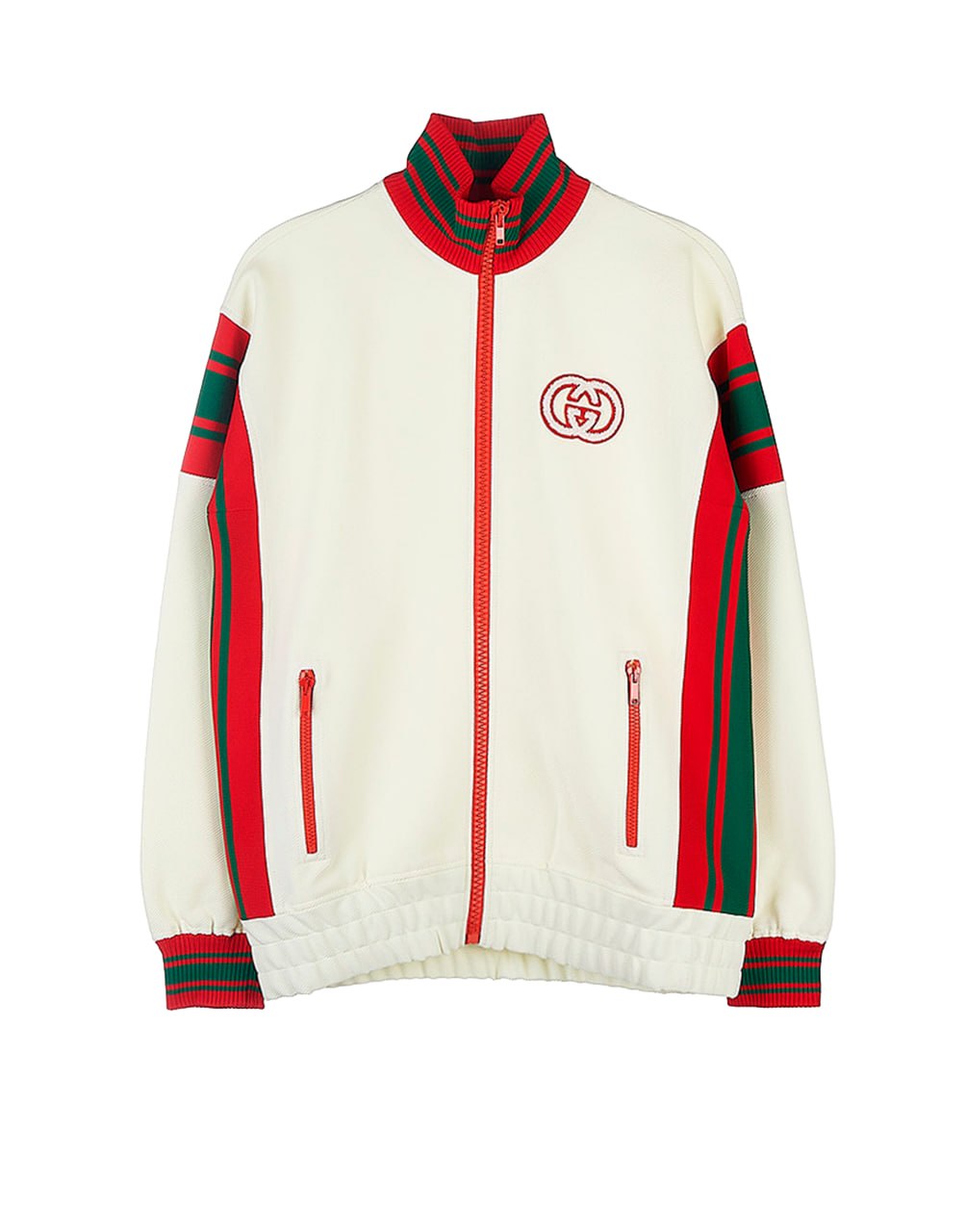 GUCCI GG TECHNICAL JERSEY TRACK JACKET  'WHITE/RED/GREEN'