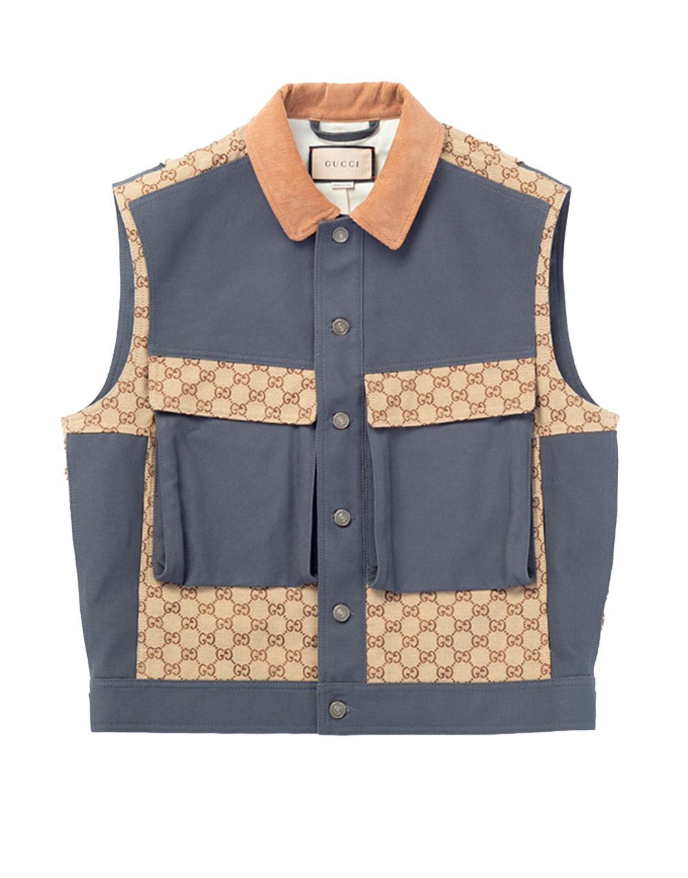 GILET COTTON CANVAS W/GG CANVAS DTL DARK GREY/MIX