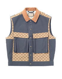 GILET COTTON CANVAS W/GG CANVAS DTL DARK GREY/MIX
