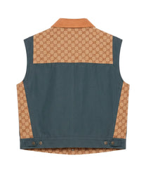 GILET COTTON CANVAS W/GG CANVAS DTL DARK GREY/MIX