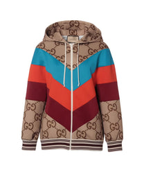 GUCCI GG TECHNICAL JERSEY ZIP-UP HOODIE 'BEIGE/EBONY' CAPOTA