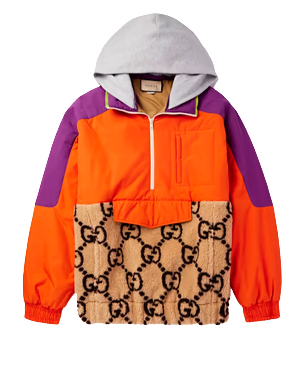 GUCCI HALF ZIP JACKET GG JACQUARD CAMEL/MULTICOLOR