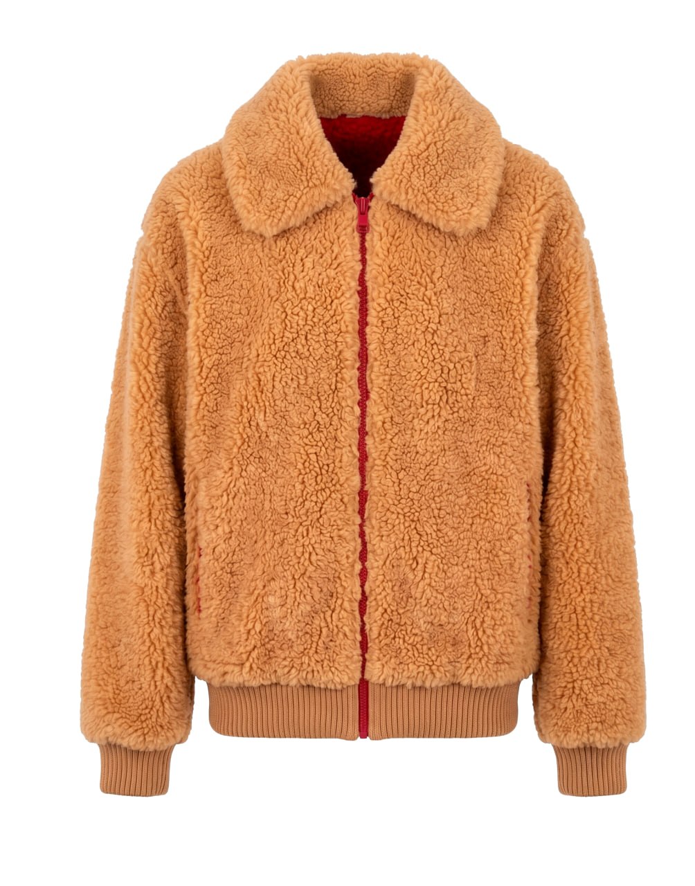 GUCCI SHEARLING TEDDY JACKET WITH WEB STRIPE AND GG BACK-CREAM