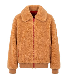 GUCCI SHEARLING TEDDY JACKET WITH WEB STRIPE AND GG BACK-CREAM