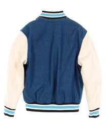 GUCCI BAND Y2K DESIGNER BLUE COLORBLOCK DENIM  CORDUROY VARSITY JACKET NWT