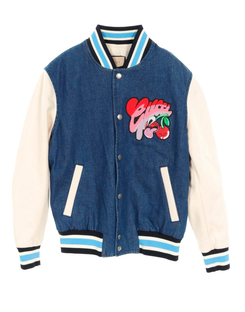 GUCCI BAND Y2K DESIGNER BLUE COLORBLOCK DENIM  CORDUROY VARSITY JACKET NWT