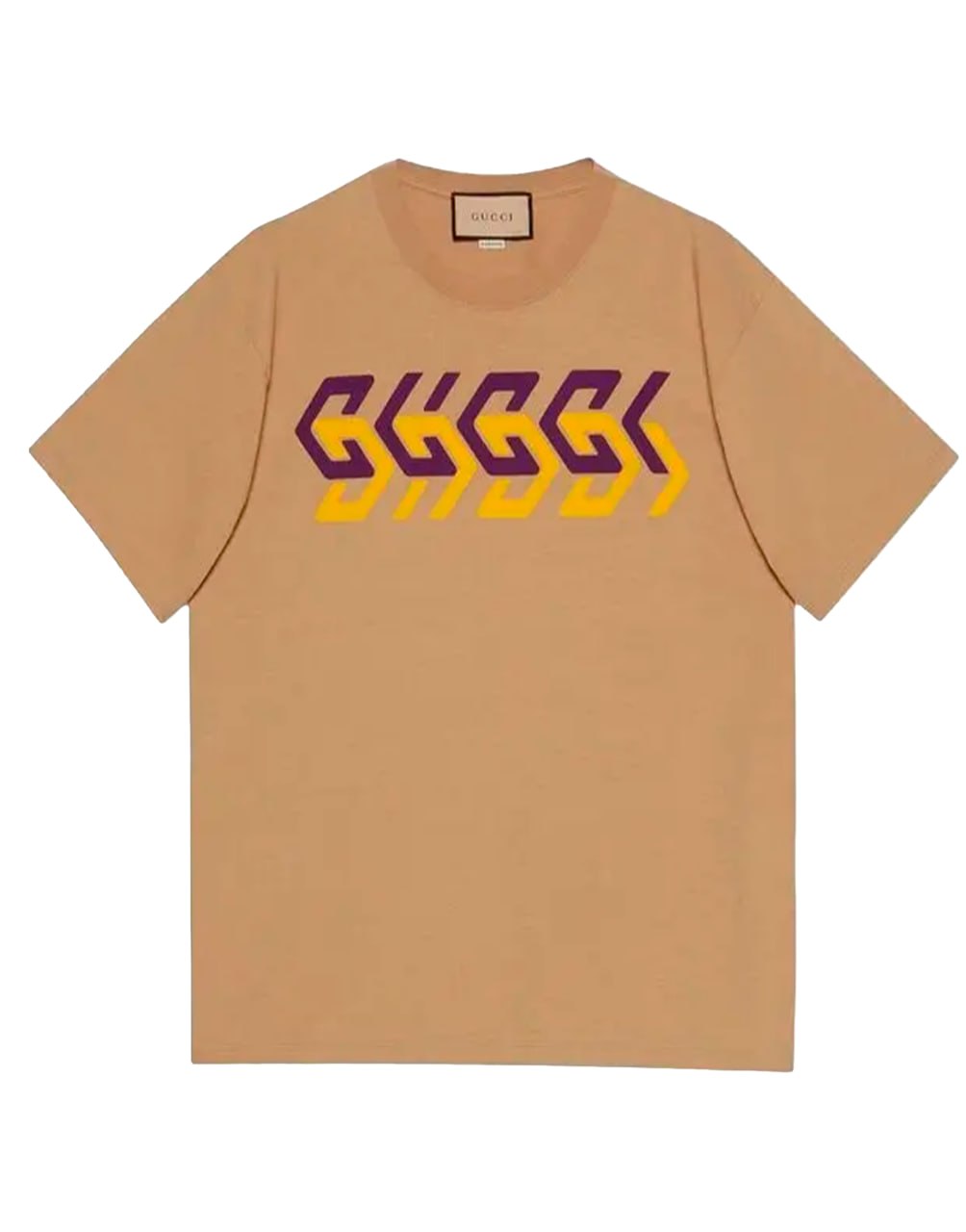 T-SHIRT COTTON JERSEY CAMEL/MULTICOLOR