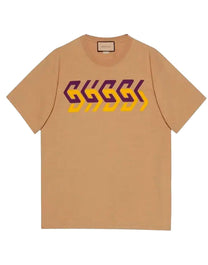 T-SHIRT COTTON JERSEY CAMEL/MULTICOLOR