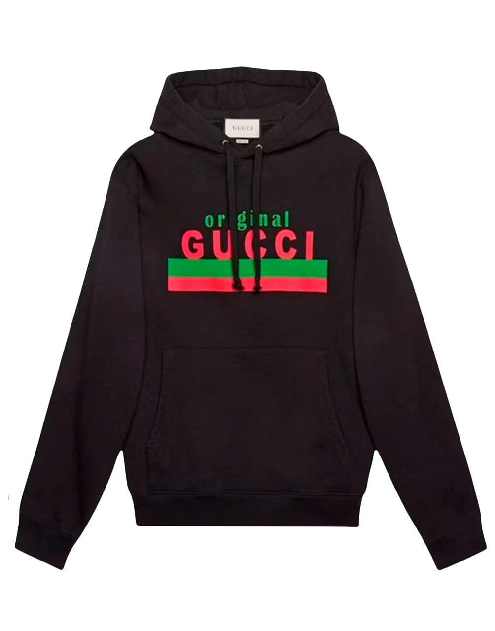 GUCCI BLACK HOODED SWEATSHIRT WITH GREEN AND RED  LOGO STRIPE