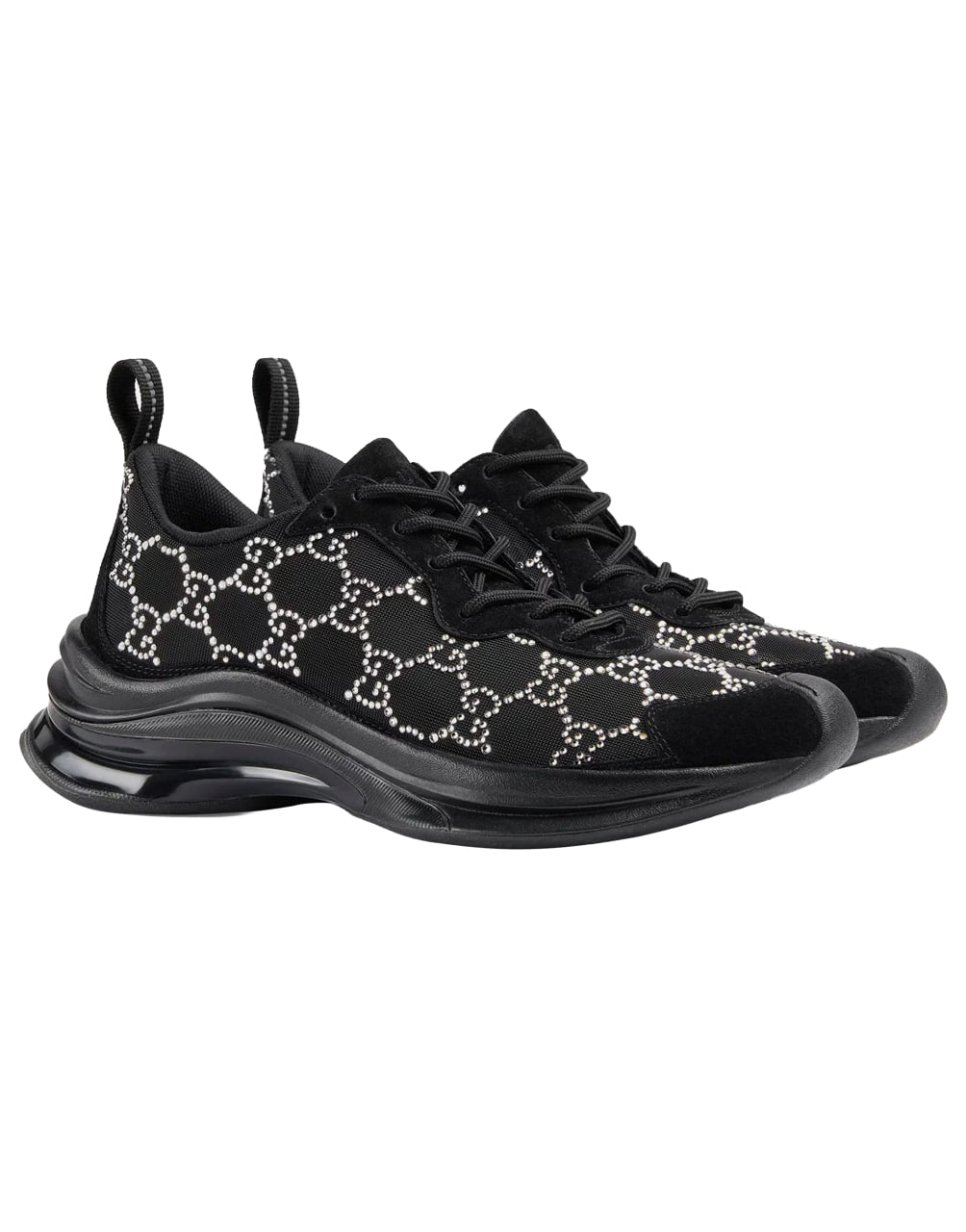 W GUCCIRUN SNKR MESH W/GGCRYST TELA RETINO  900/SUE.SWE/NS.GR BLACK/BLACK/BLA/SILV