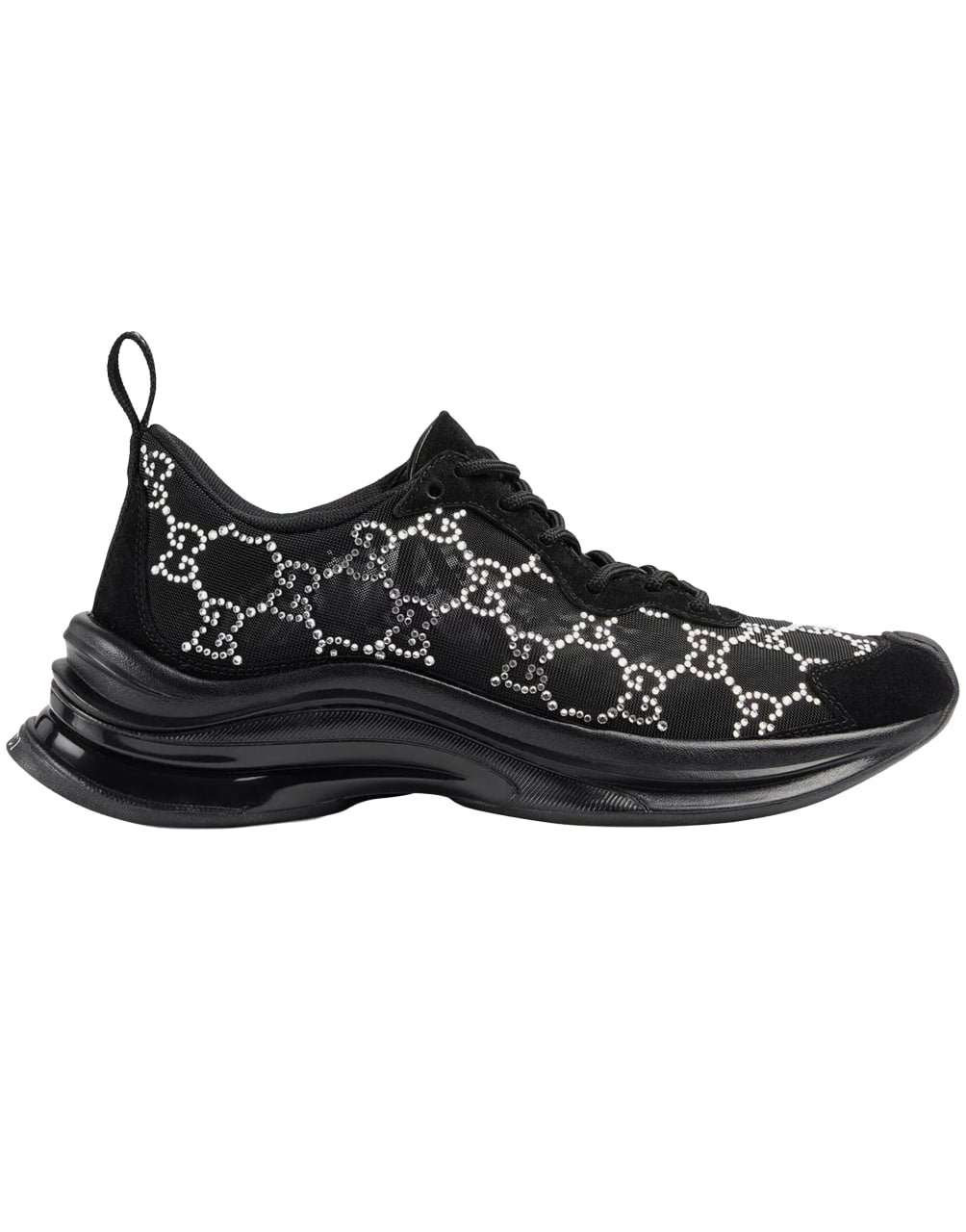 W GUCCIRUN SNKR MESH W/GGCRYST TELA RETINO  900/SUE.SWE/NS.GR BLACK/BLACK/BLA/SILV