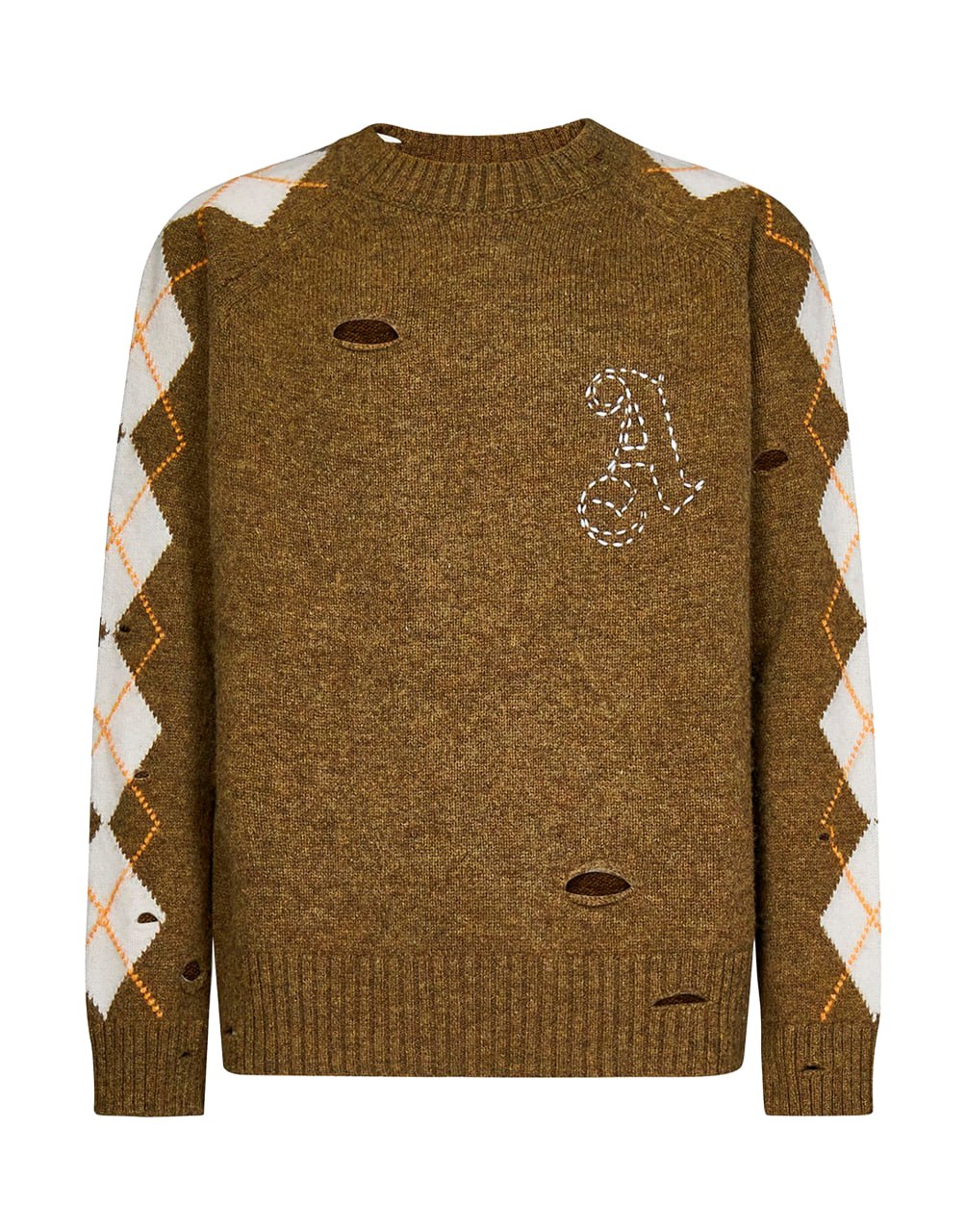 A NEW ARGYLE SWEATER MILITARY OFF WH PALM ANGELS