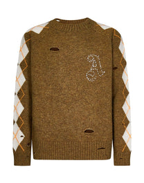 A NEW ARGYLE SWEATER MILITARY OFF WH PALM ANGELS