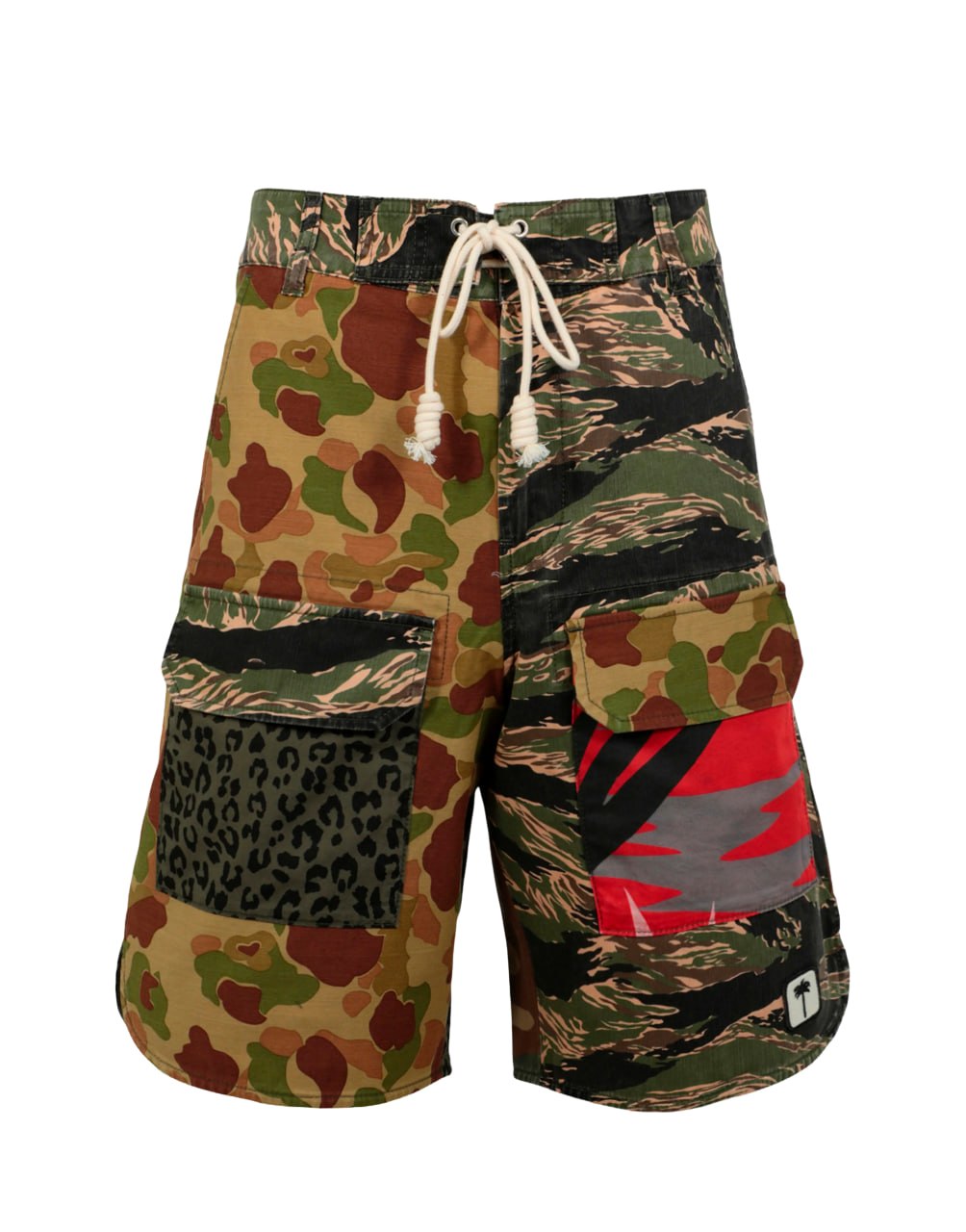 MIXED FABRIC SHORTS MILITARY BLACK PALM ANGELS