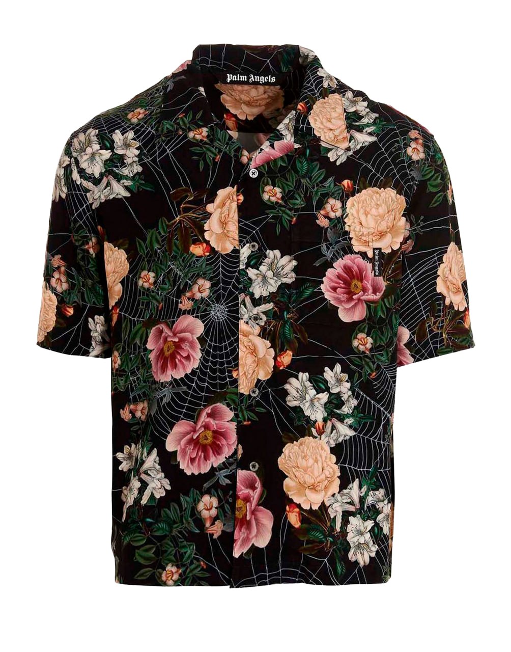 FLOWERS PRINT BOWLING SHIR BLACK MULTICOLO PALM ANGELS
