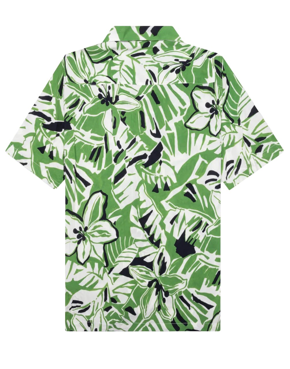 GREEN WHITE MACRO HIBISCUS BOWLING SHIRT