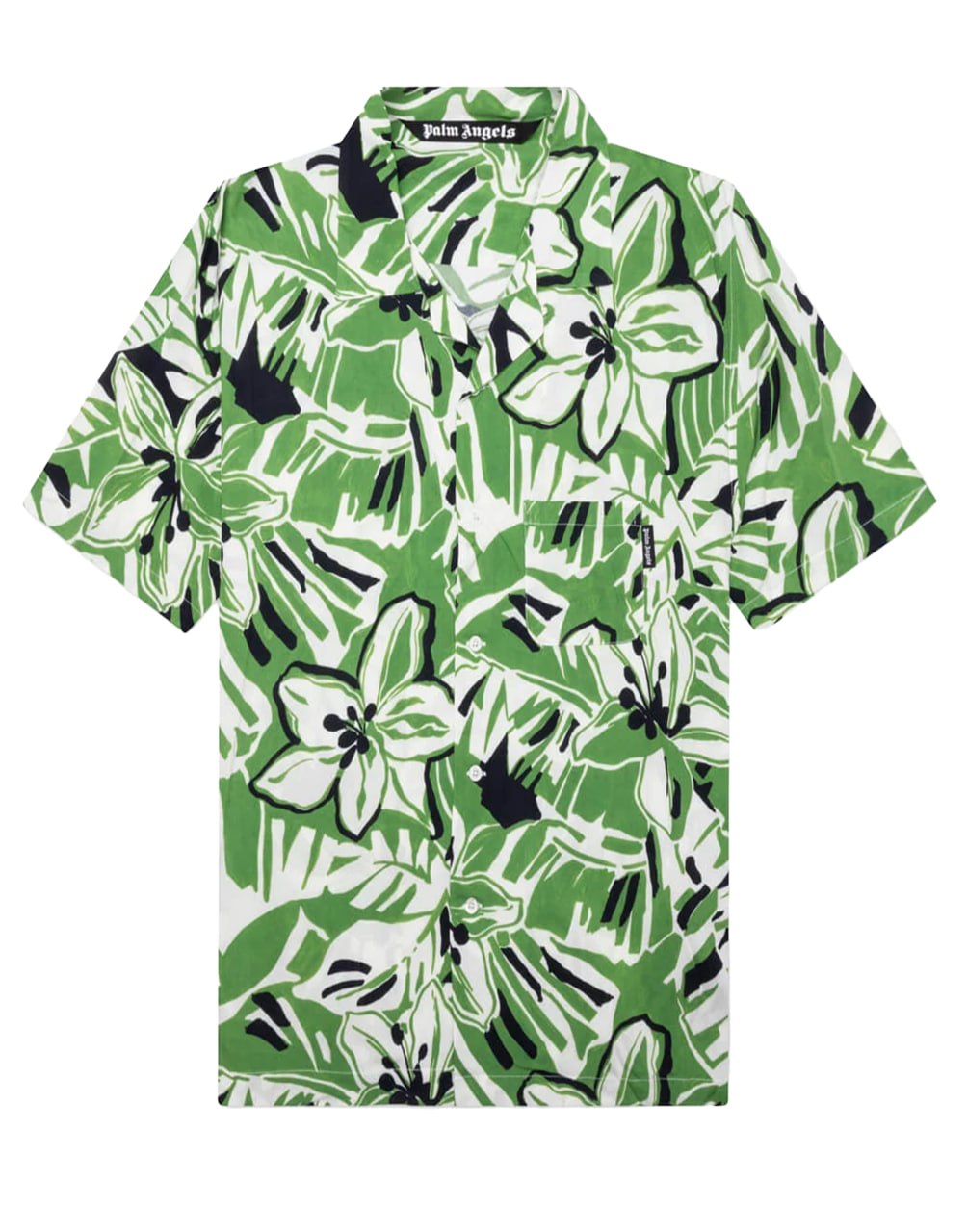 GREEN WHITE MACRO HIBISCUS BOWLING SHIRT
