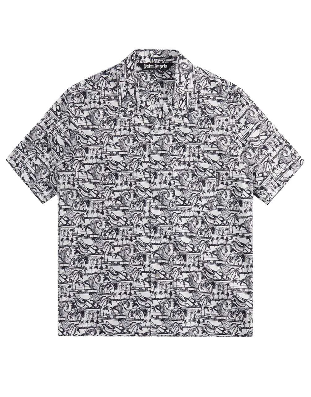 WAVES BOWLING SHIRT WHITE BLACK PALM ANGELS