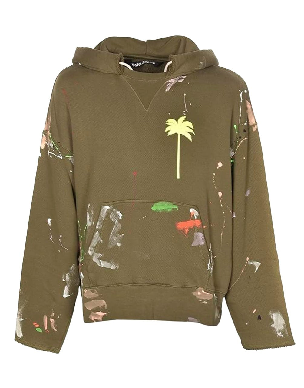 PXP PAINTED RAW CUT HOODY MILITARY YELLOW PALM ANGELS