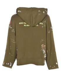 PXP PAINTED RAW CUT HOODY MILITARY YELLOW PALM ANGELS