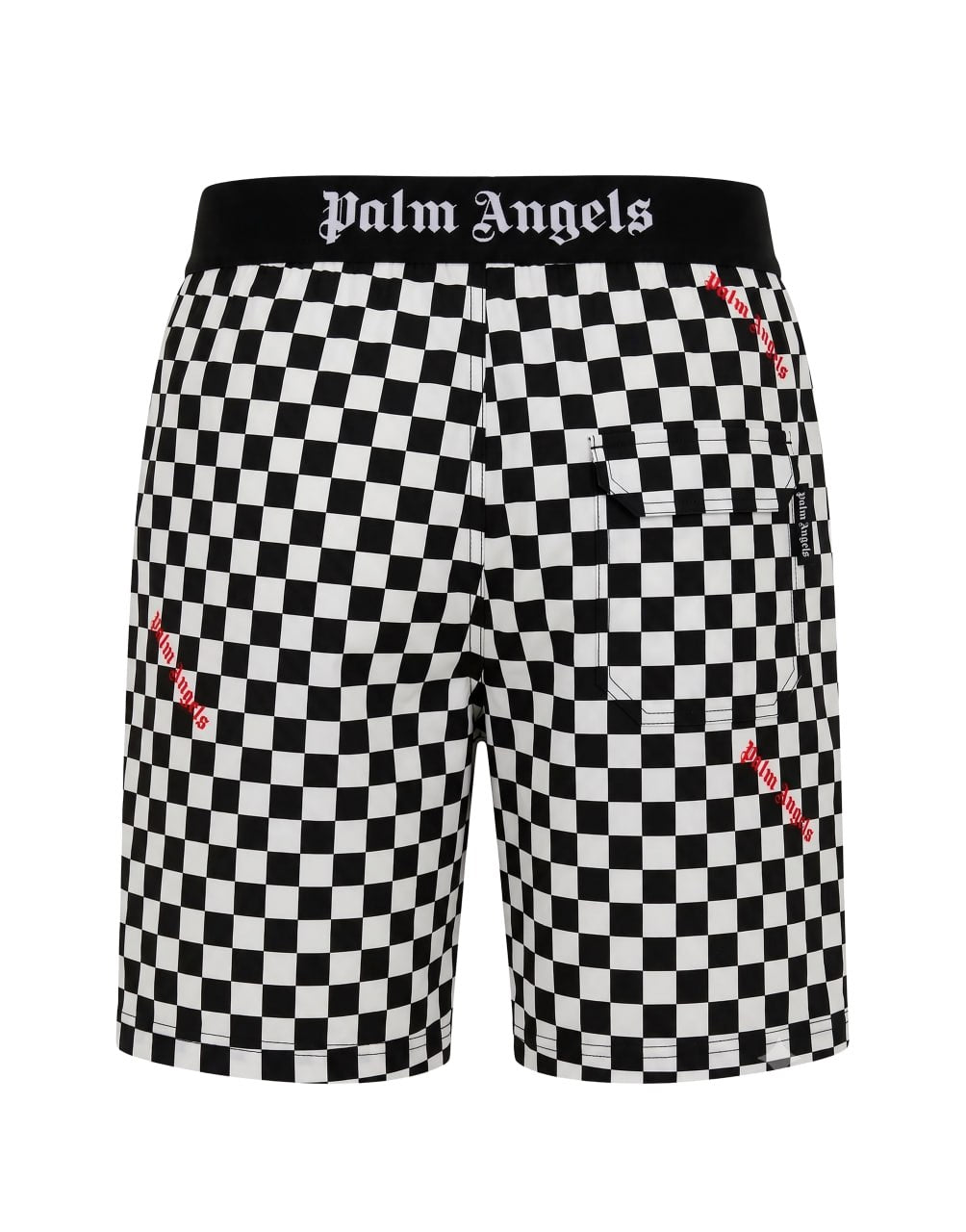 DAMIER PRINT SWIMSHORT BLACK RED PALM ANGELS