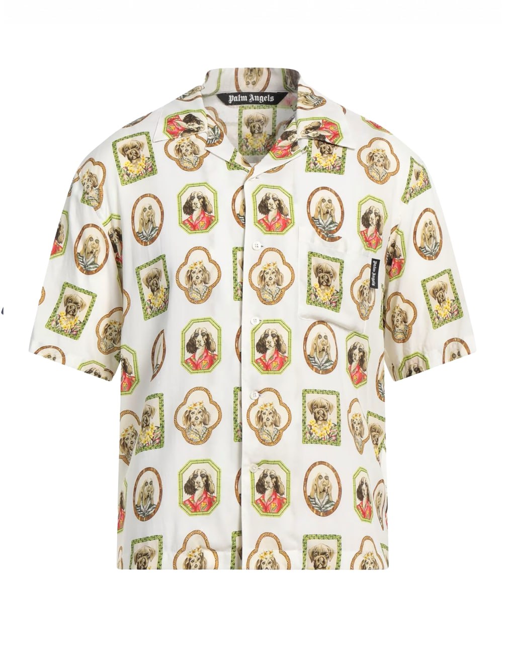 HAWAIIAN DOGS BOWLING SHIRT WHITE MULTICOLOR PALM ANGELS