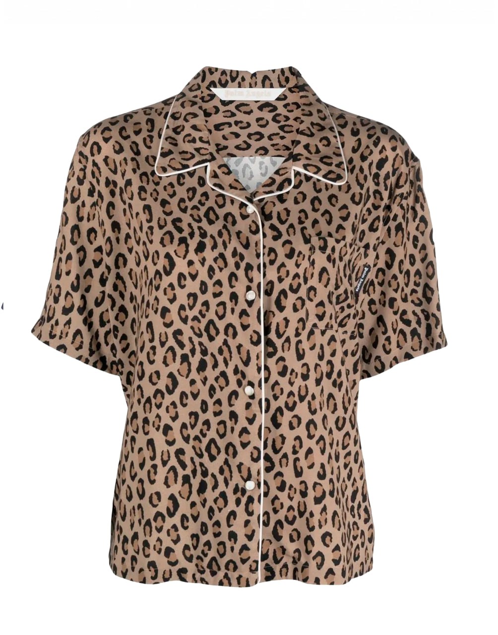ANIMALIER BOWLING SHIRT S/ BEIGE BLACK PALM ANGELS