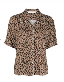 ANIMALIER BOWLING SHIRT S/ BEIGE BLACK PALM ANGELS