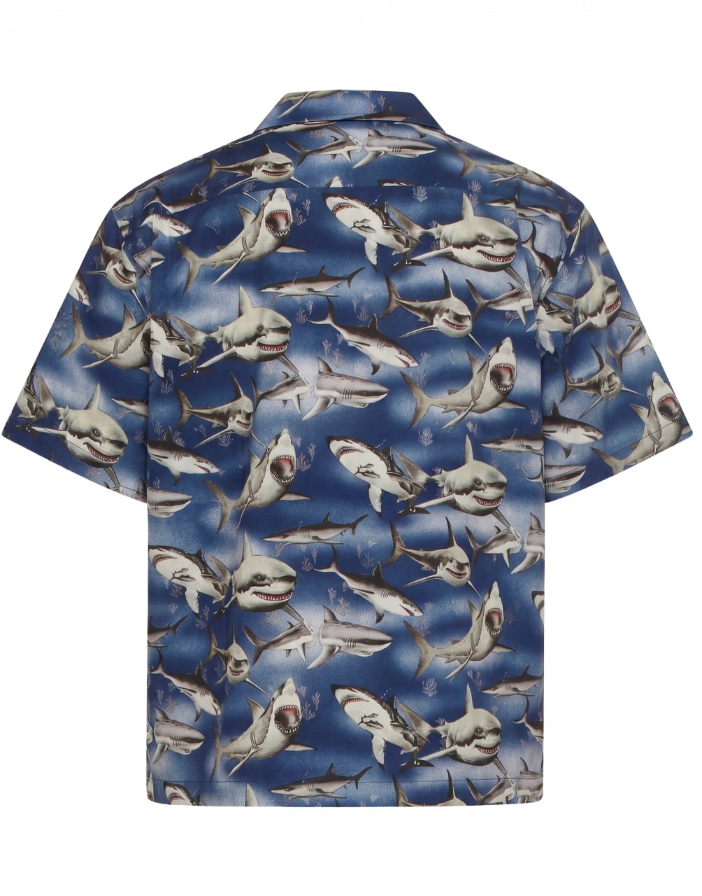 SHARKS BOWLING SHIRT BLUE BLACK PALM ANGELS