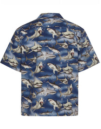 SHARKS BOWLING SHIRT BLUE BLACK PALM ANGELS