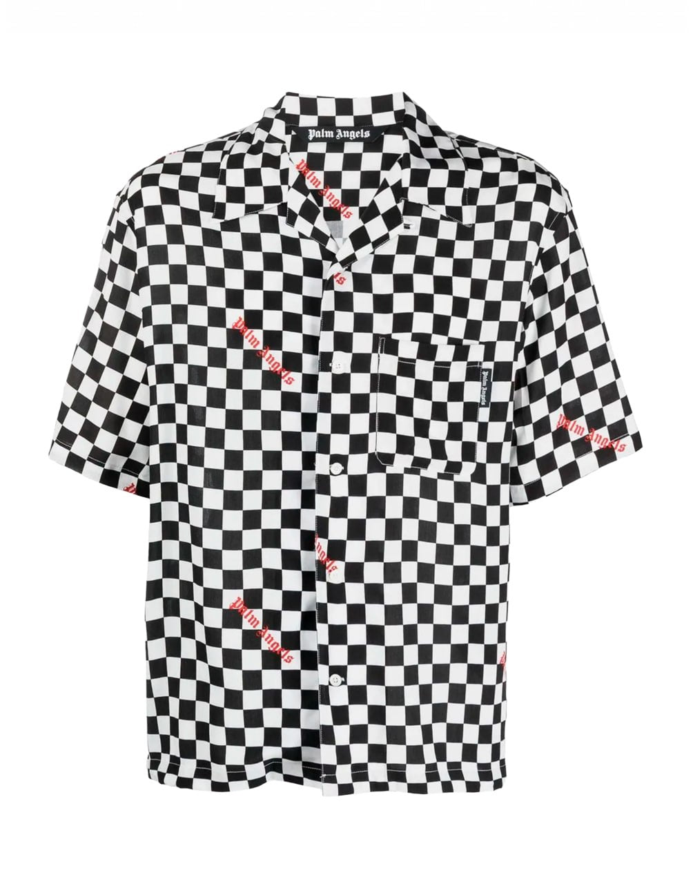 DAMIER PRINT BOWLING SHIRT BLACK RED PALM ANGELS