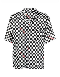 DAMIER PRINT BOWLING SHIRT BLACK RED PALM ANGELS