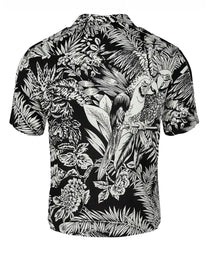 JUNGLE PARROTS BOWLING SHIRT BLACK WHITE PALM ANGELS