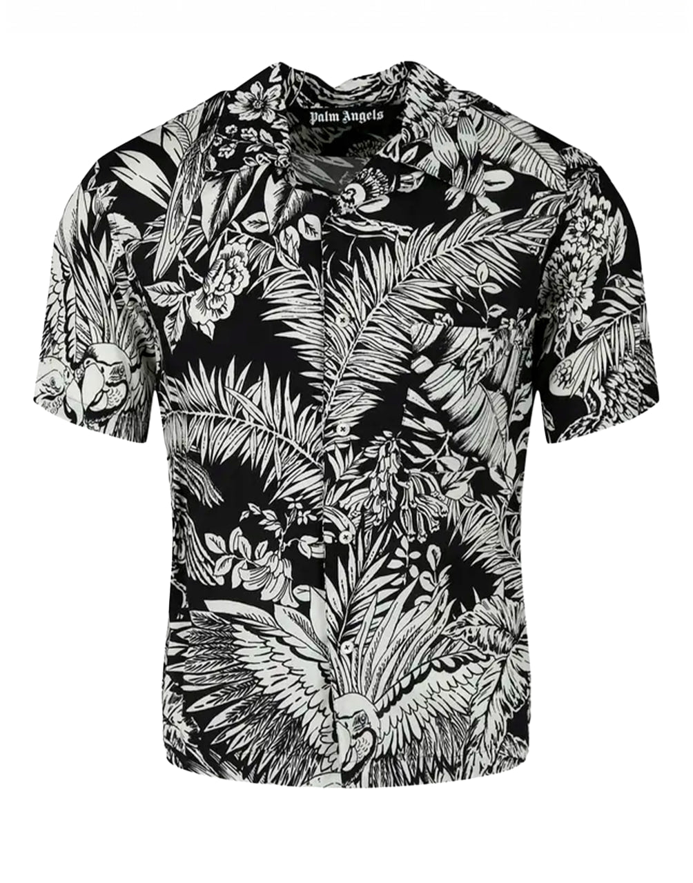 JUNGLE PARROTS BOWLING SHIRT BLACK WHITE PALM ANGELS