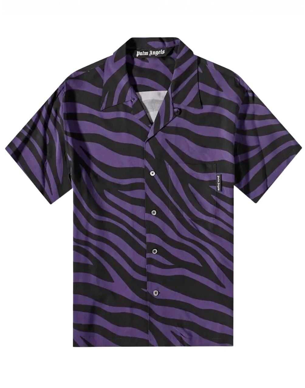 ZEBRA PRINT BOWLING SHIRT PURPLE BLACK PALM ANGELS